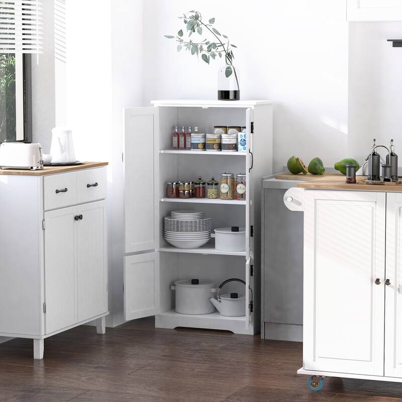 HOMCOM 4-Door Practical Storage Cabinet Multi-Storey Flexible Space Pantry w/Adjustable Shelves 2 Lower Doors, White