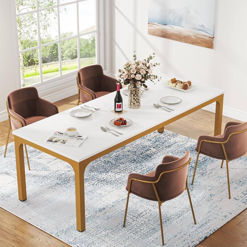 78.7" Rectangle Wood Dining Table, Long Kitchen Table for Living/Dining Room