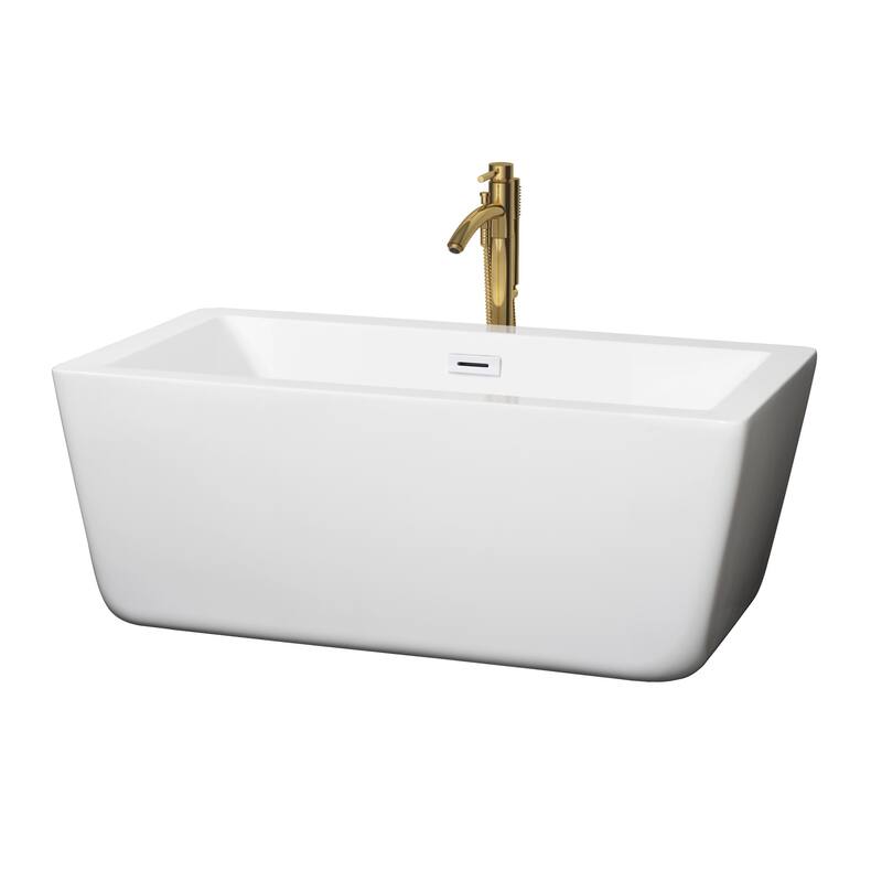 Wyndham Collection Laura 59" Free Standing Acrylic Soaking Tub with - White / Shiny White Trim / Brushed Gold Faucet