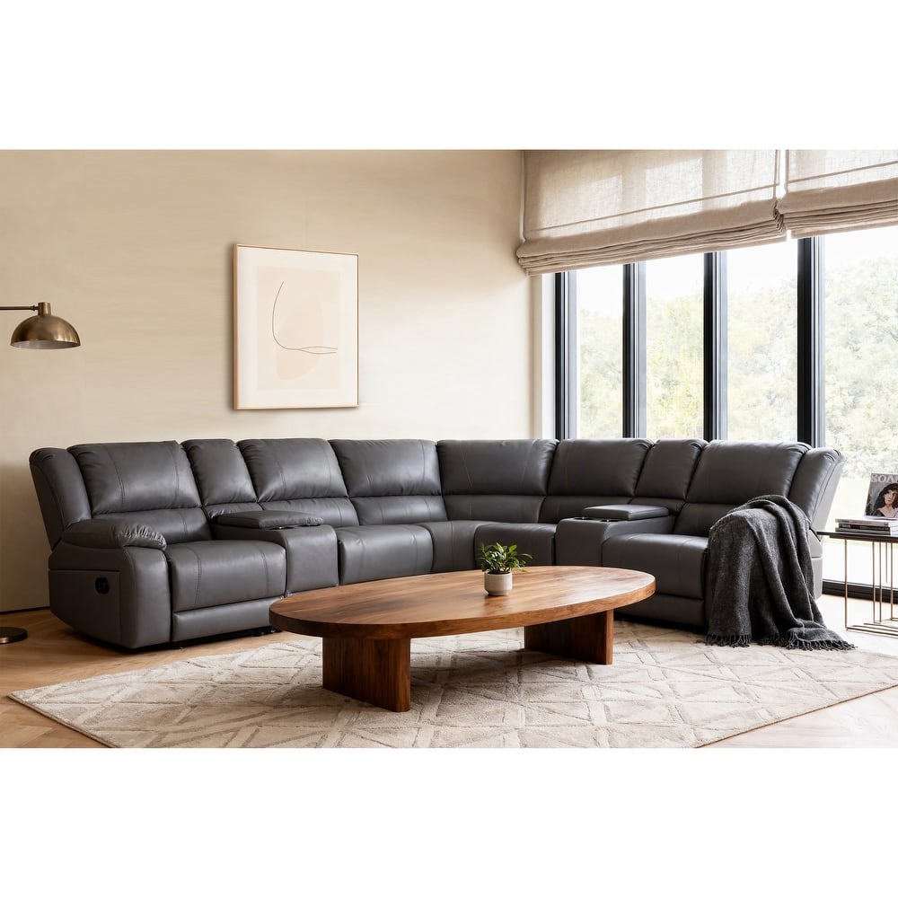 108" W Modern Contemporary Faux Leather 7 Piece Sectional Recliners