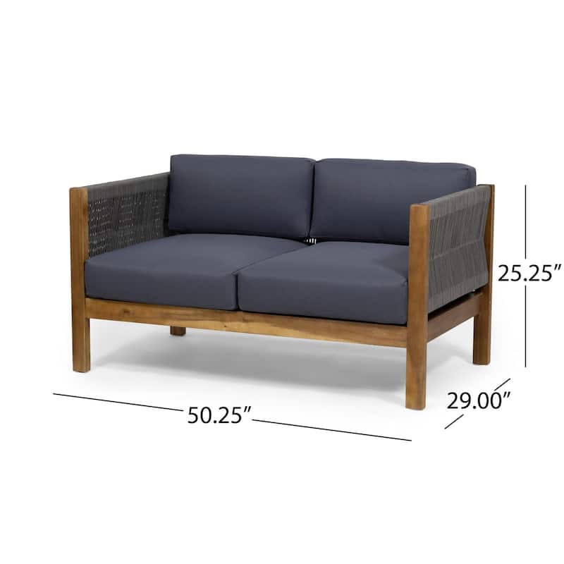 2-Piece Wood Patio Conversation Set with Beige Cushions