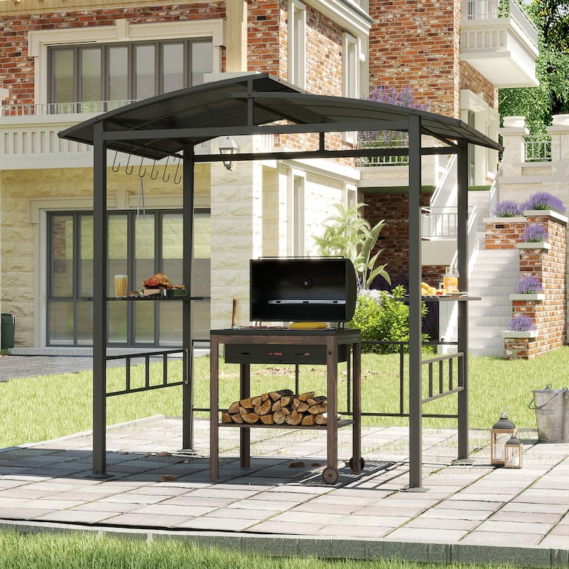 Black Polycarbonate Metal Grill Gazebo with Shelves and Hooks - 96 x 60 x 91.2 in.