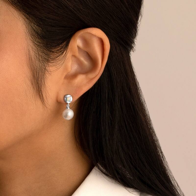 Freshwater Pearl and White Opal Birthstone Sterling Silver Drop Earrings