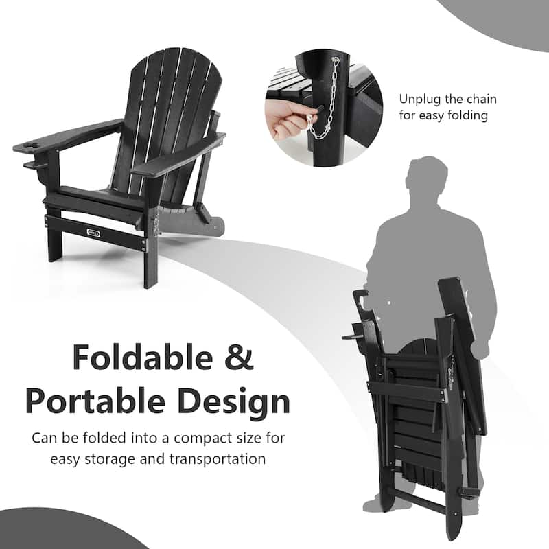 Costway Patio Folding Adirondack Chair HDPE All-Weather Pull-Out - 30''x 53''x 36.5''