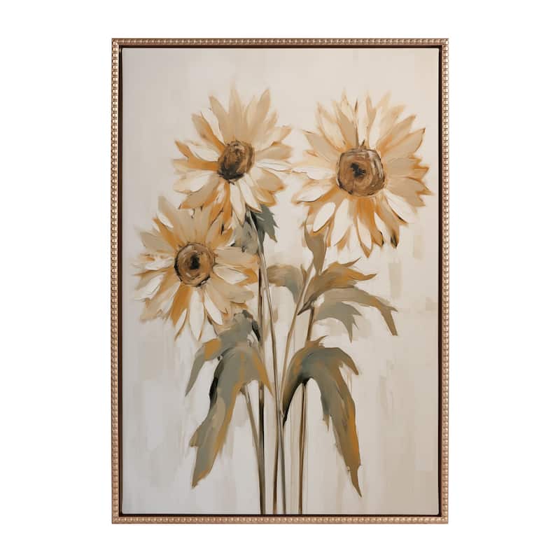 Kate and Laurel Sylvie Beaded Soft Sunflowers Framed Canvas