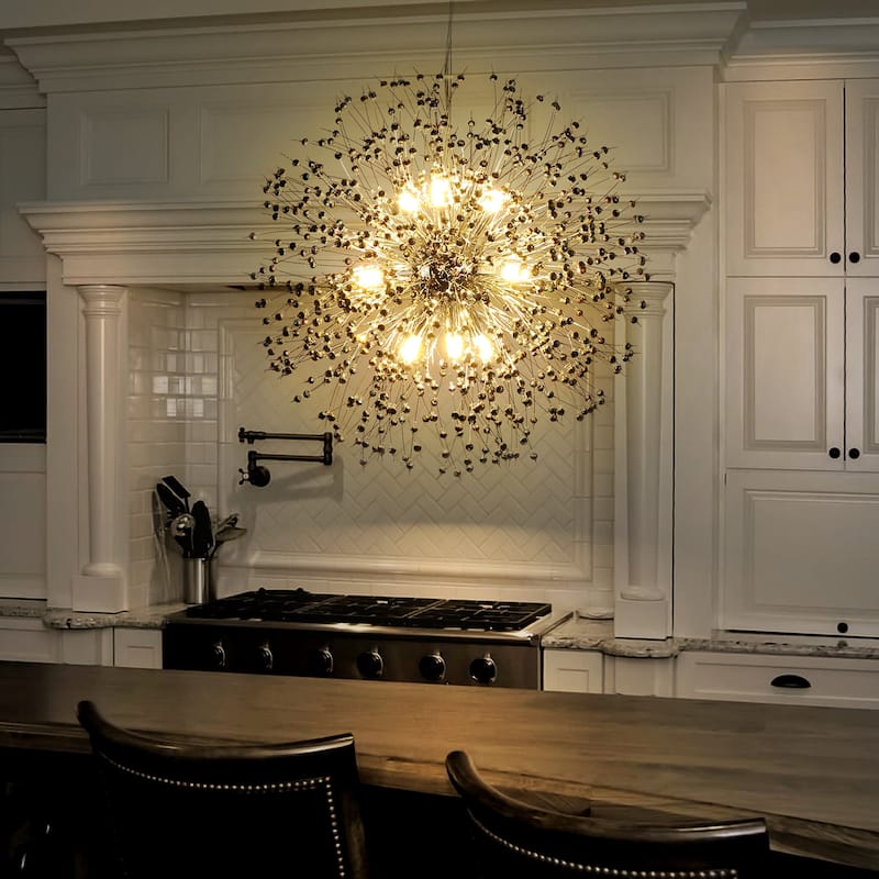 Black or Gold Modern Glam Starburst Firework Crystal Chandelier - Silver