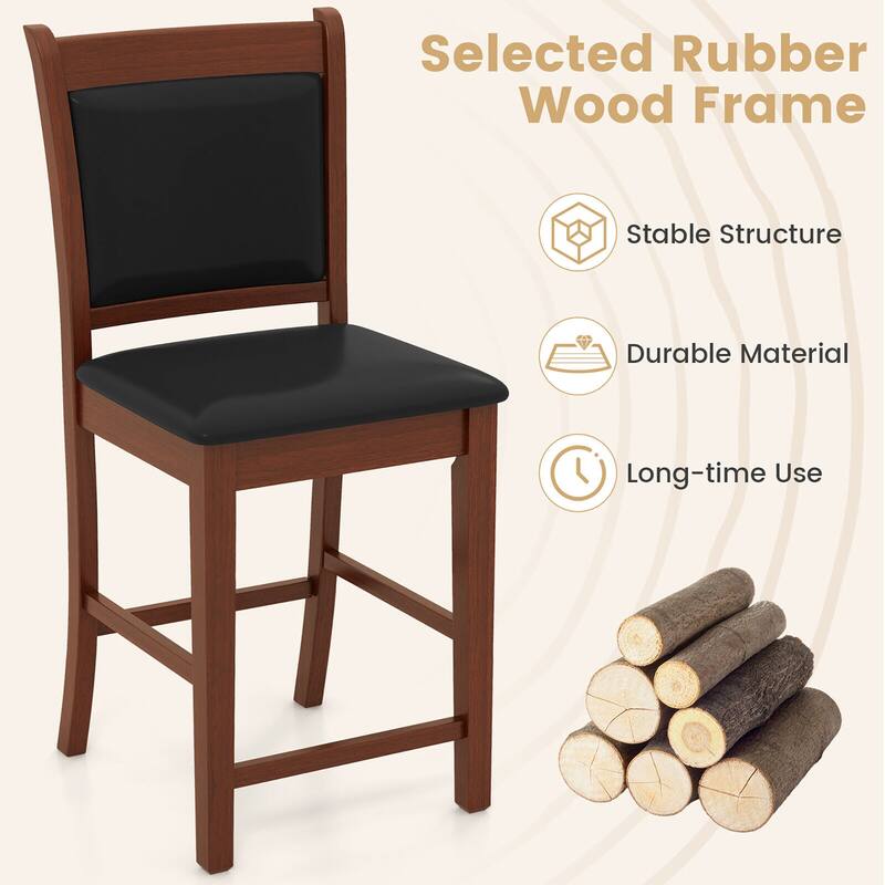 Gymax Upholstered Counter Stool Set of 4 w/ Solid Rubber Wood Frame