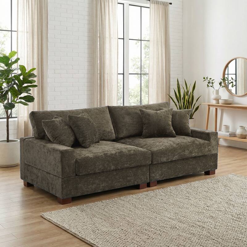 Oversized Chenille Modular Sectional Sofa With Deep Seat - Camel/2 Armchair