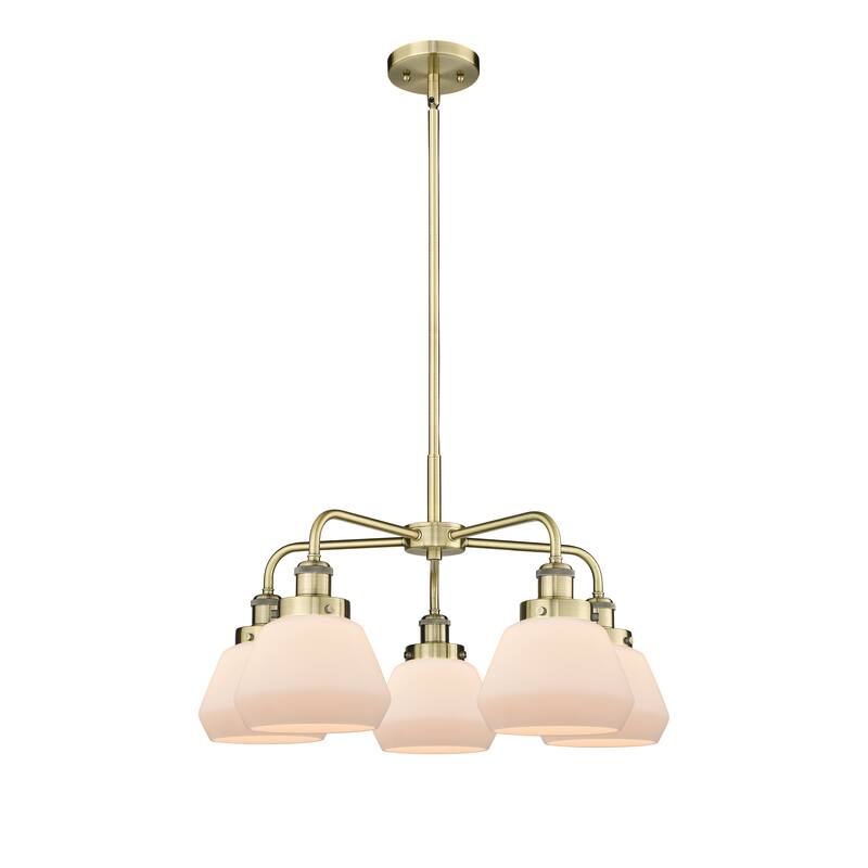 Innovations Lighting Fulton - 5 Light 25" Stem Hung Chandelier - Antique Brass/Matte White