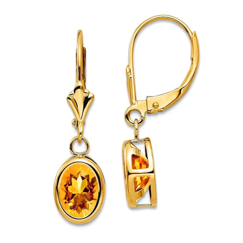 Curata 14k Yellow Gold 8x6mm Oval Genuine Gemstone Leverback Earrings - 27mm x 8mm - Citrine