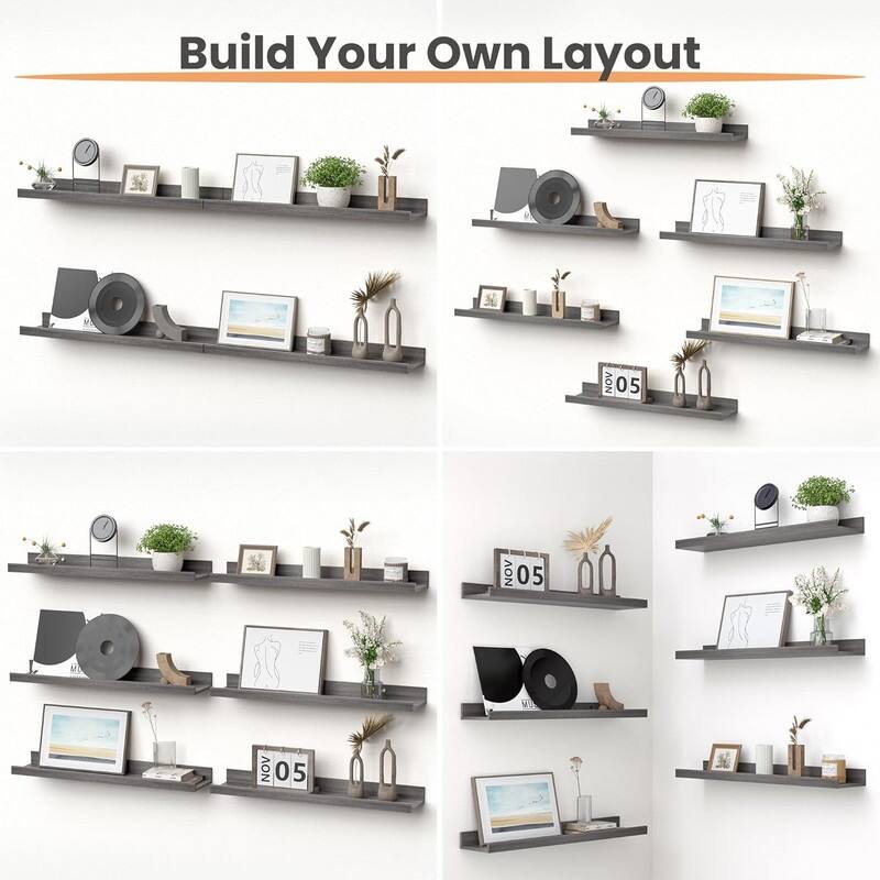 Decor Storage Set of 6 Floating Shelves for Wall, Wall Shelves - 23.6"D x 5.1"W x 1.7"H