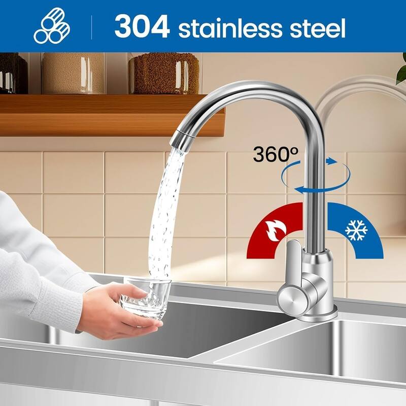 33" Stainless Steel Utility Sink,Double Bowl Commercial Sink with Faucet & Hot/Cold Water Pipes
