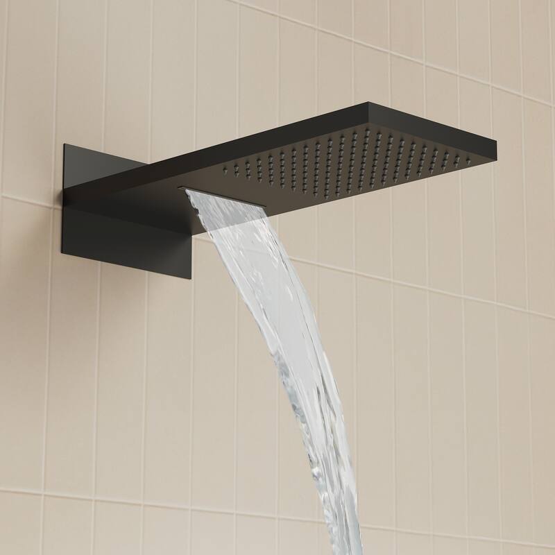Dual-Function Wall Mounted Waterfall & Rainfall Shower Faucet Set With Rough-In Valve - 22"*10"