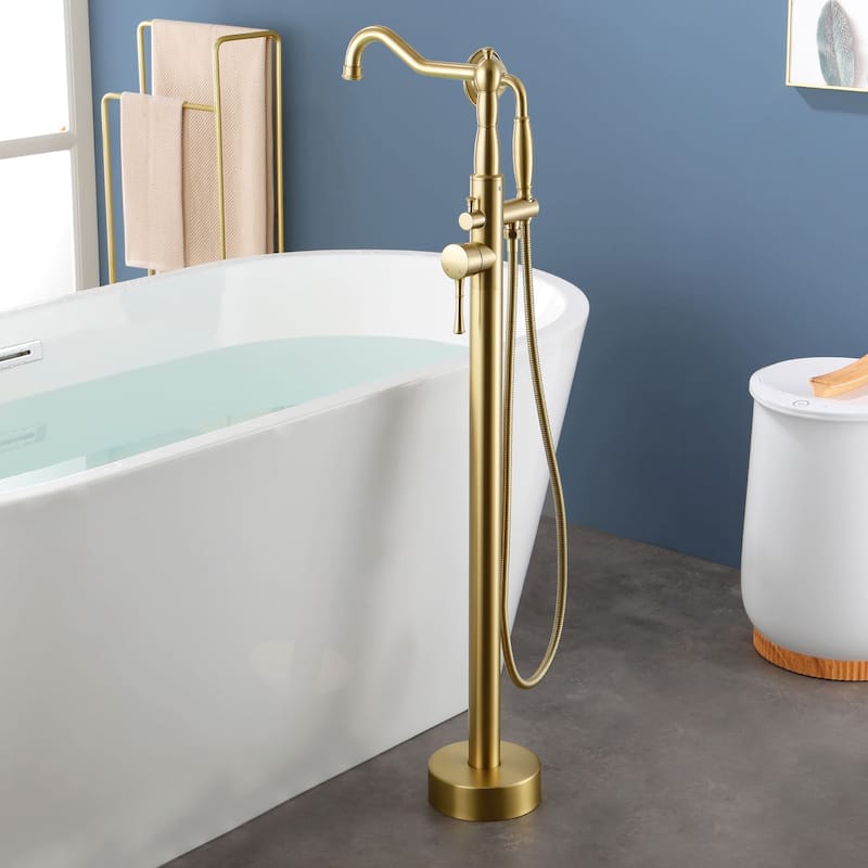 Freestanding Bathtub Faucet High Flow Rate Single Handle Floor Mounted Tub Faucets with Hand Sprayer Swivel Spout Tub Fillers