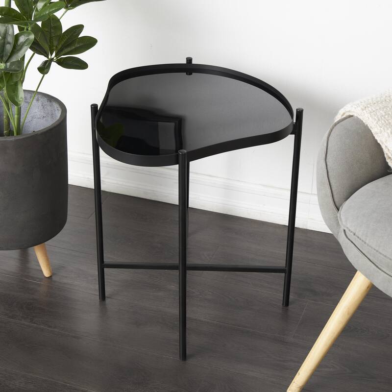 Metal Abstract Wavy Side End Accent Table with X-Shaped Base - Black - Roche River Decor