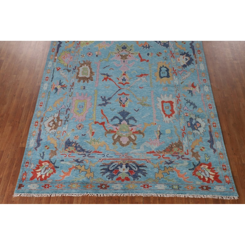 Blue Oushak Area Rug Handmade Wool Carpet - 8'0" x 10'1"