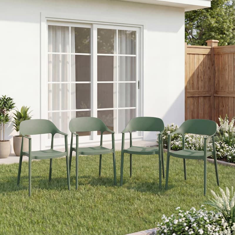 Outdoor Stackable Plastic Chairs Dining Chair Set 4-Piece Lightweight Curved Backrest Armchair