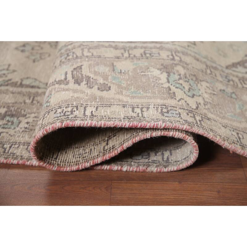 Hand Knotted Oriental 100% Wool Carpet Traditional Medallion Beige & Ivories Tabriz Area Rug - 9' 11'' X 6' 2''