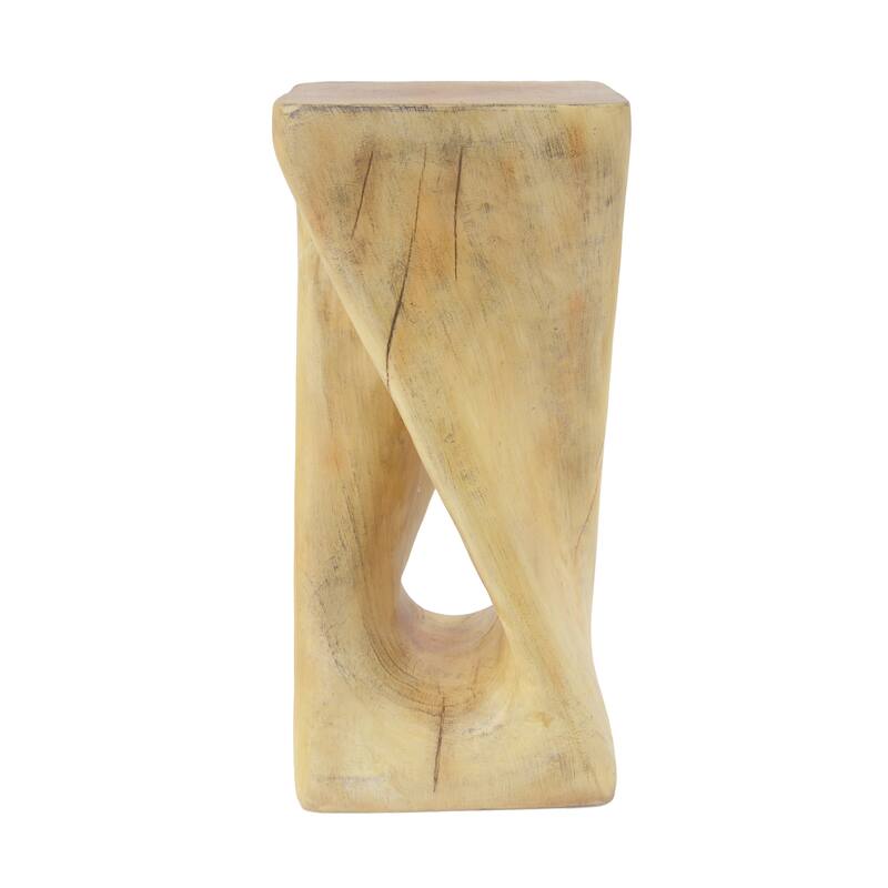 Roomfitters Twist Sculptural Outdoor Side Table, Wood-Look Lightweight Concrete Garden Stool