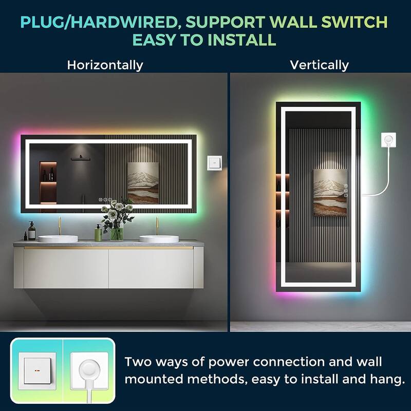 LED & RGB Lighted Anti-Fog Temperd Glass Wall Bathroom Vanity Mirror