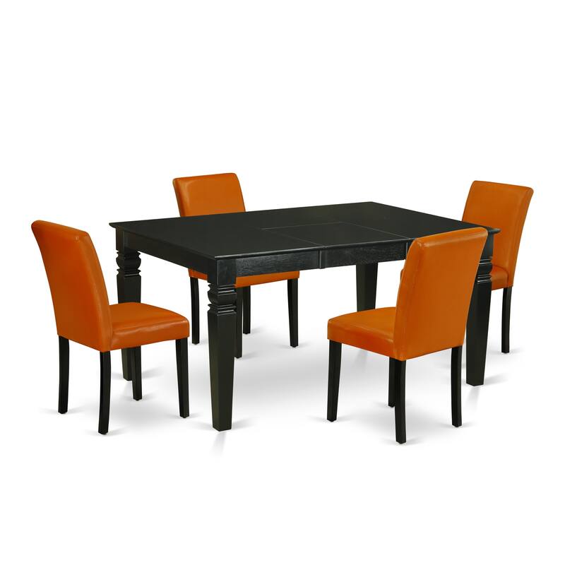 East West Furniture Dining Set- a Dining Table and Baked Bean Faux Leather Chairs, Black(Pieces Options)