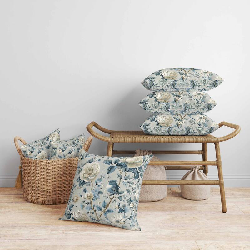 Misty Morning Faux Suede Reversible Throw Pillow Blue and Beige
