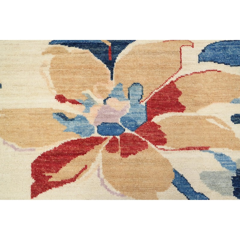 Hand Knotted Oriental 100% Wool Carpet Transitional Floral Beige & Ivories Oushak Area Rug - 9' 10'' X 8' 7''