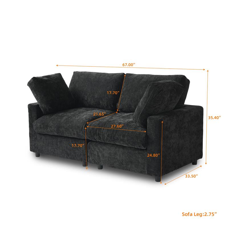 Modern Loveseat Couch with Ottoman Chenille Modular Sectional Sofa Removable Cover, Spring Cushions, Solid Wood Frame