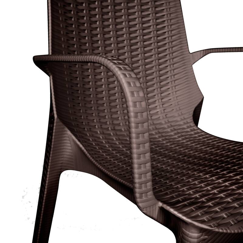 Kent Modern Outdoor Stackable Rattan Style Patio Dining Chair in Weave Design Side Armchair - 35" Height