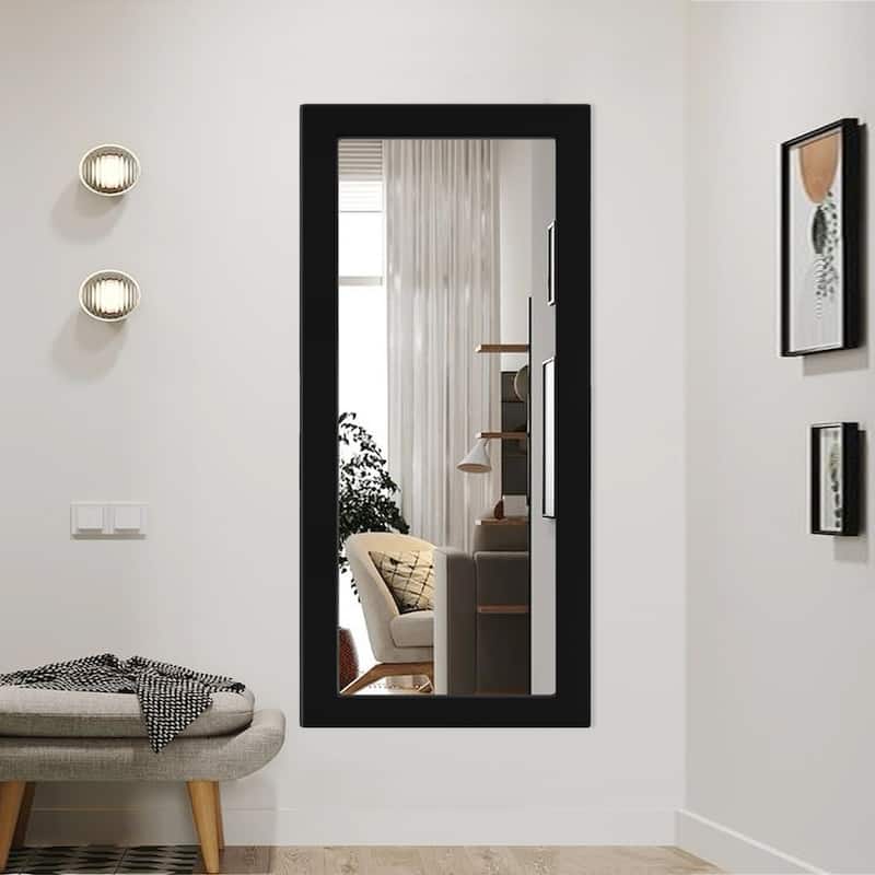 Farmhouse Style Wooden Square Mirror, Pastoral Style in The Bathroom - 30X65 - Black