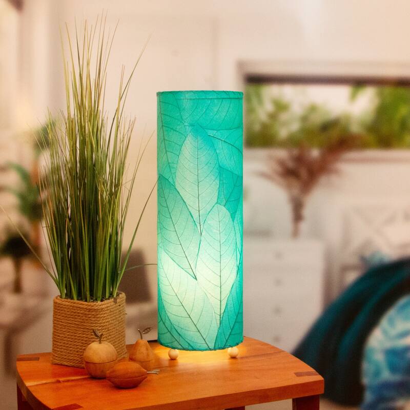 Handmade 24 Inch Cocoa Leaf Cylinder Table Lamp, Cocoa Leaves Shade, 8 x 8 x 24 in. - 8 x 8 x 24