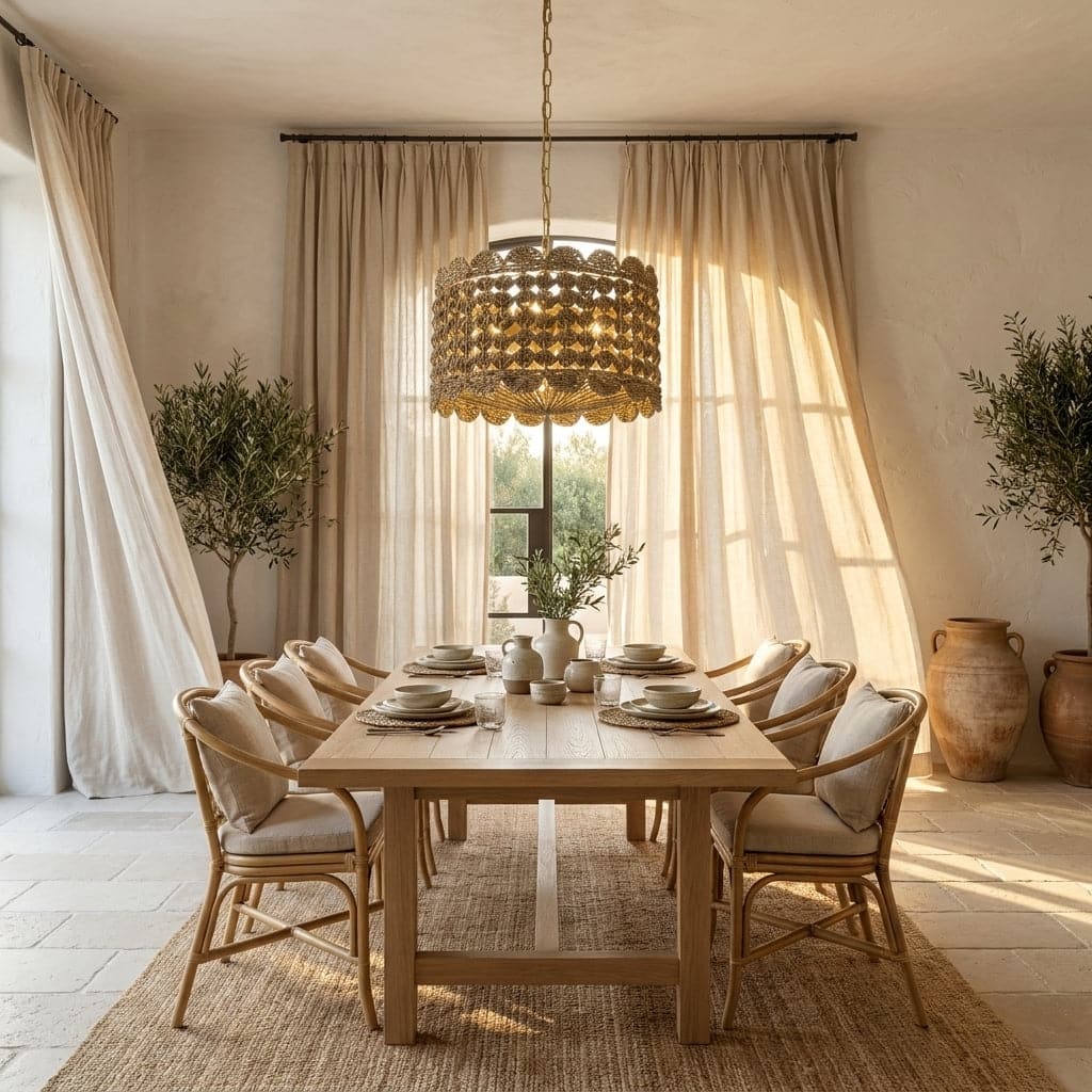 Riva 4-Light Scalloped Seagrass Pendant Light - 18" Wide