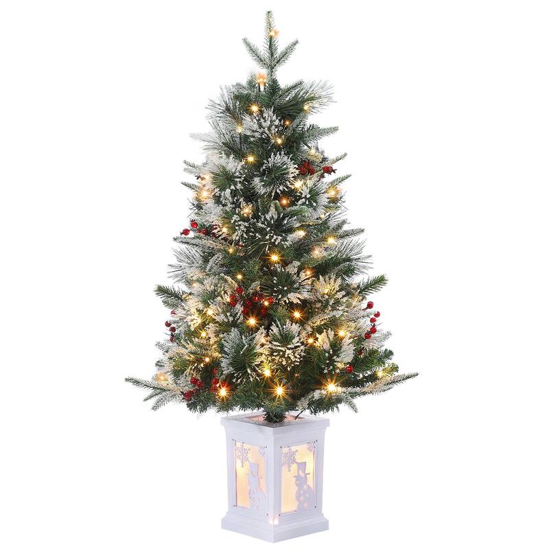 3 Ft Artificial Christmas Trees with Lighting Elk/ Snowman Base - 3FT - SNOW