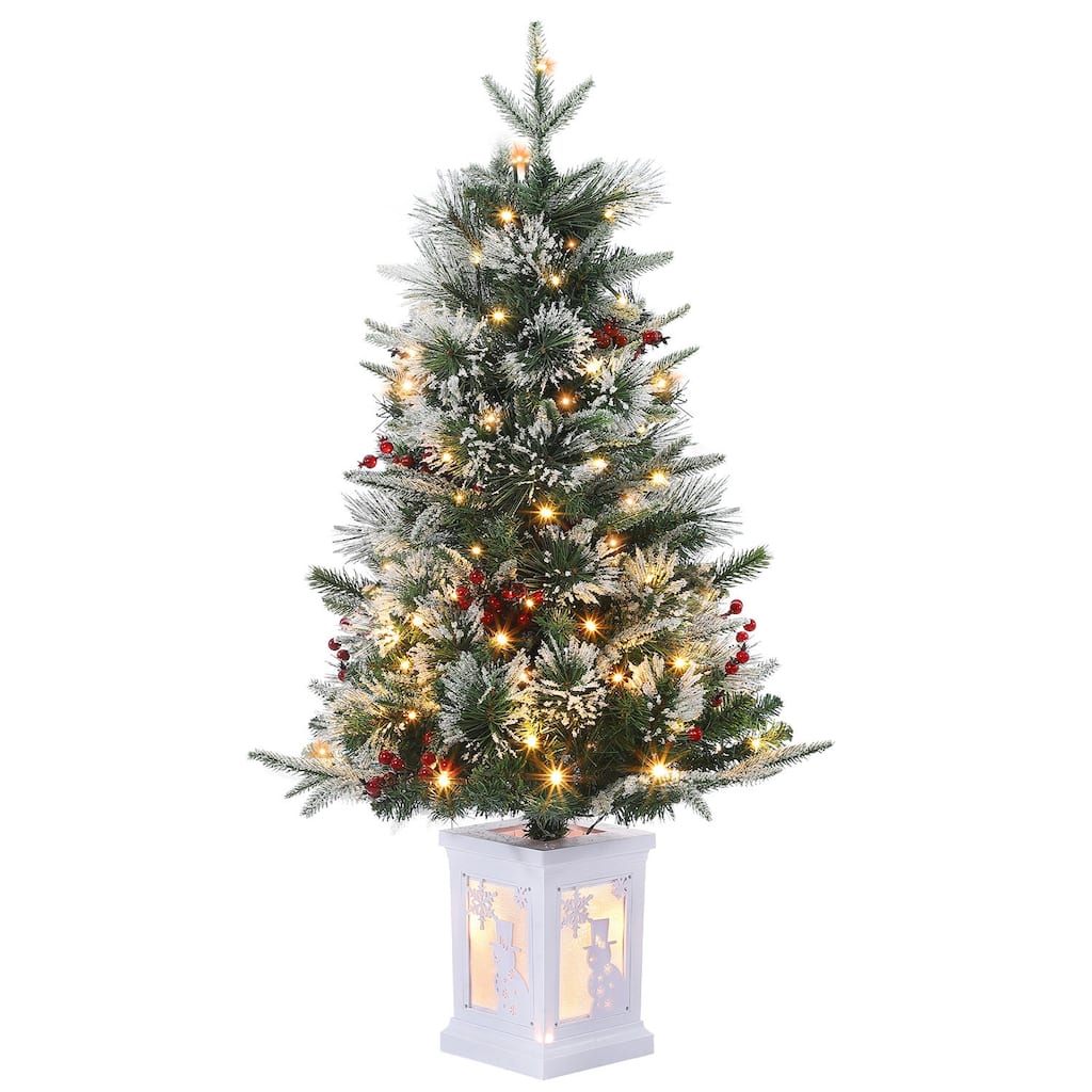 3 Ft Artificial Christmas Trees with Lighting Elk/ Snowman Base - 3FT