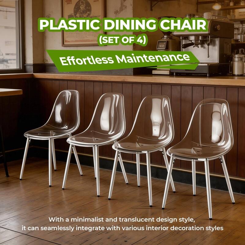 Modern Transparent Dining Chair with Clear Shell and Metal Legs, Easy-Clean Accent Chair for Home or Office