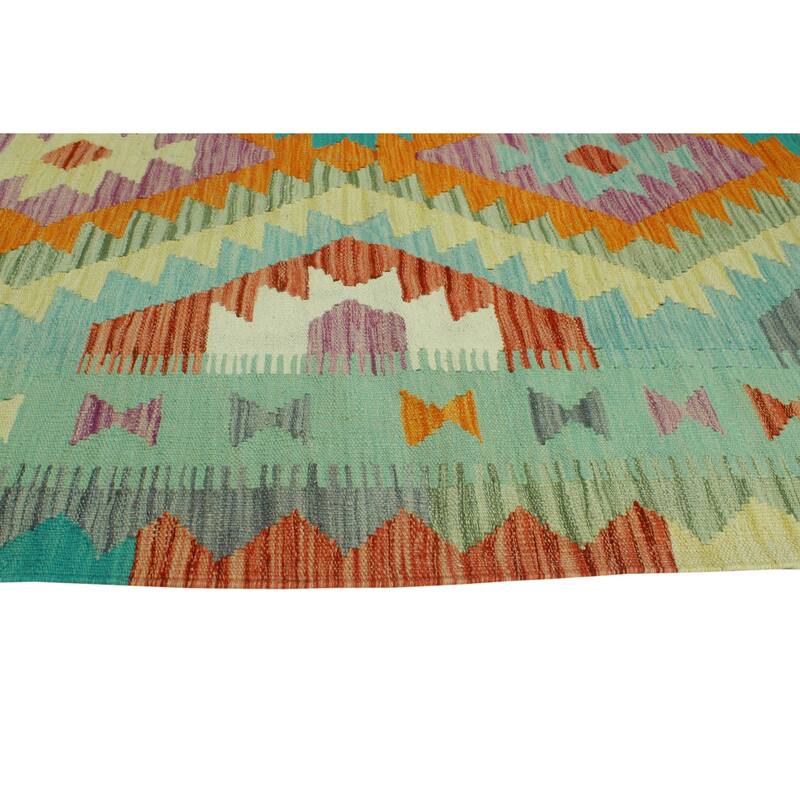 Sangat Flatweave Harry Green/Orange Rug - 4'9" x 6'6"