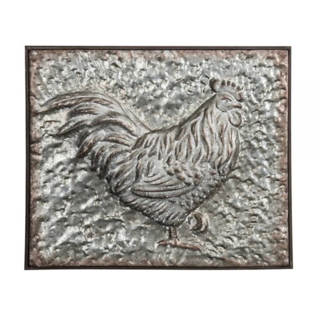 Metal Embossed Rooster Frame - Gray