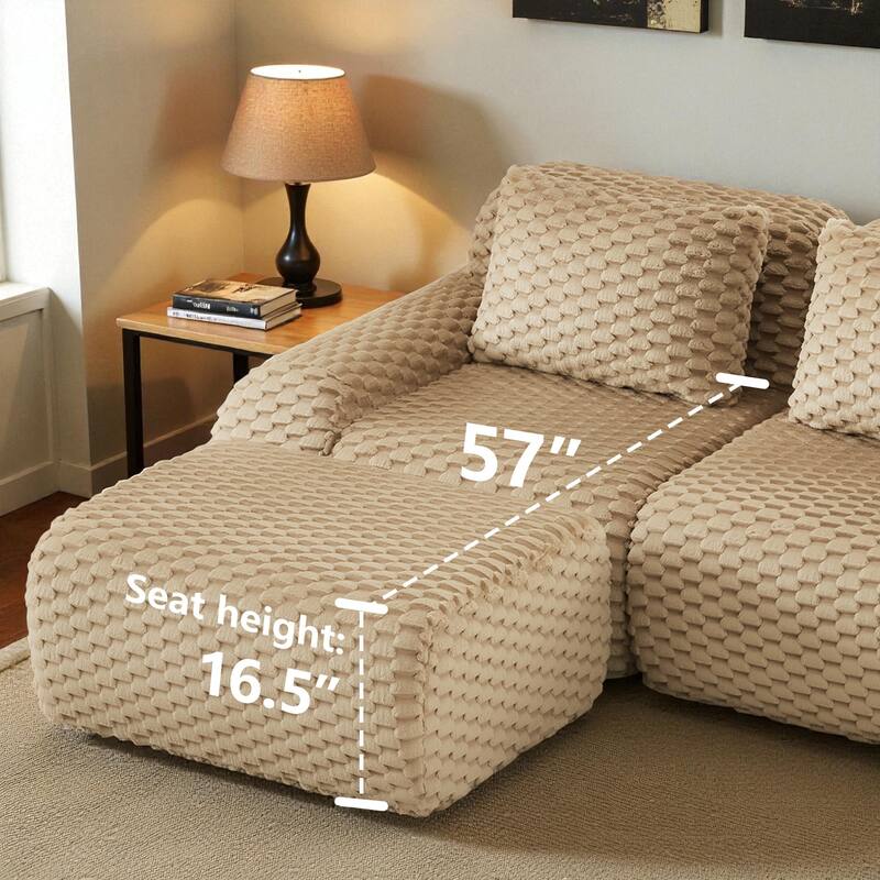 82" Modern L-Shaped Modular Sectional Sofa, Flannelette Fabric Oversized 2-Seater with Movable Ottoman & No-Assembly Design