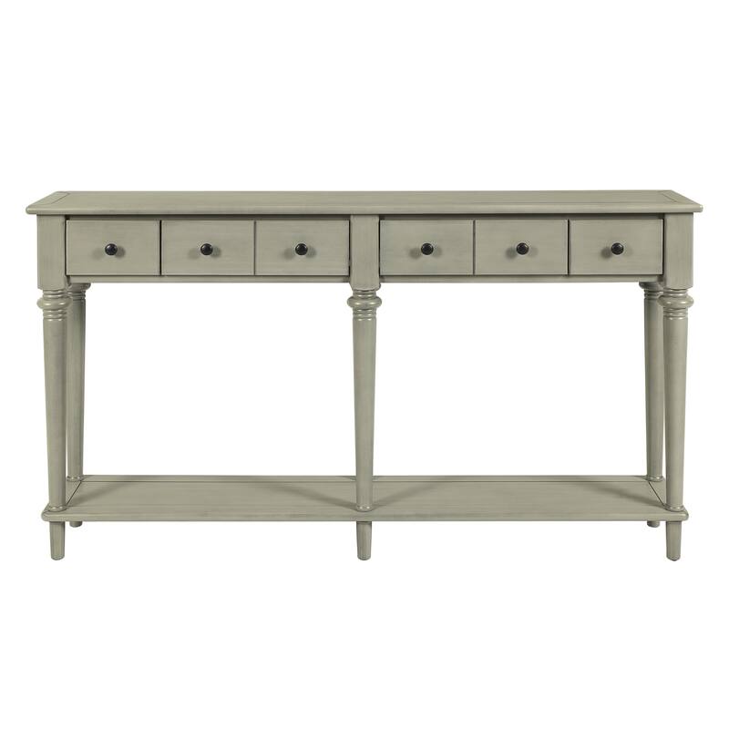 Retro Console Table with Open Shelf - Gray Wash