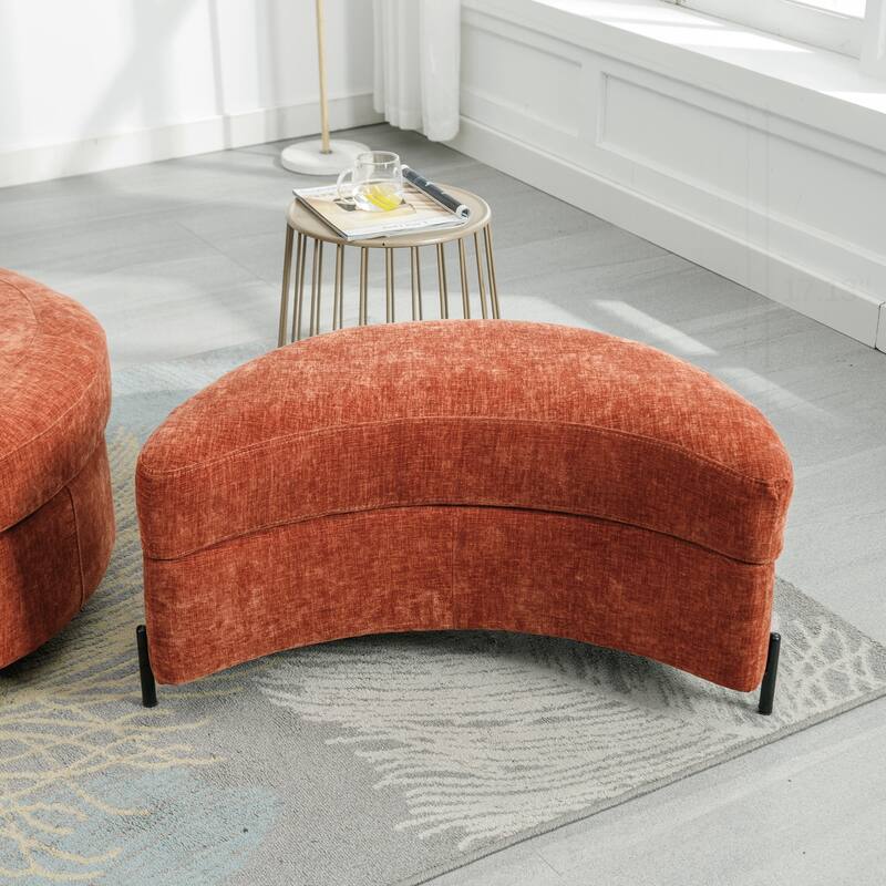 32.7" W Upholstered Half Crescent Moon Storage Ottoman