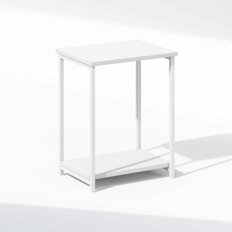 Furinno Simplistic Industrial Metal Frame Nightstand, Bedside Table, 1-Pack, White/White - White/White