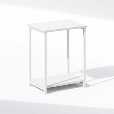 Furinno Simplistic Industrial Metal Frame Nightstand, Bedside Table, 1-Pack, White/White