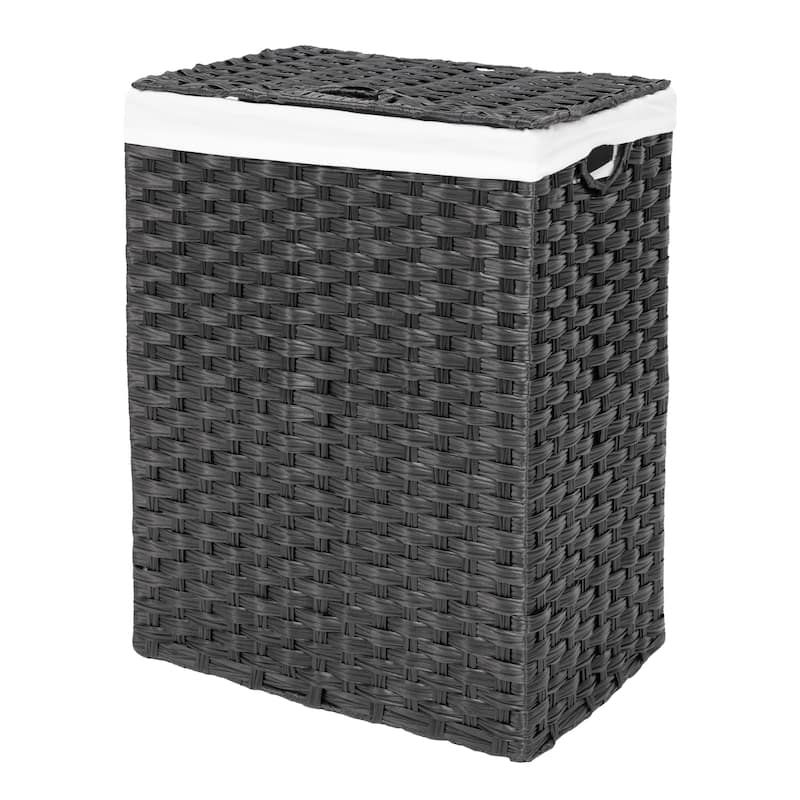 Seville Classics Lidded Foldable Portable Rectangular Laundry Hamper Basket with Washable Liner - Black