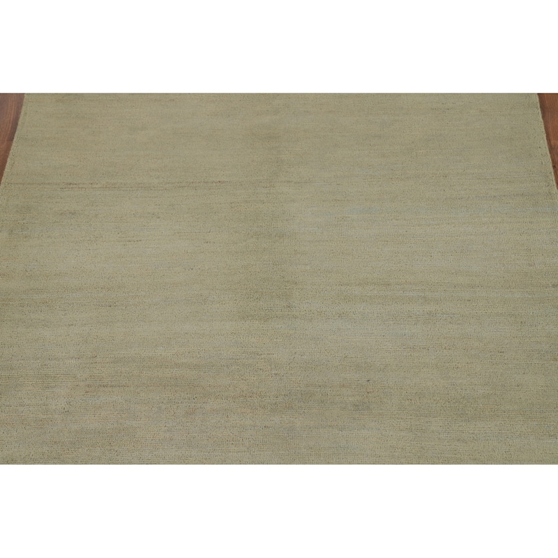 Green Gabbeh Modern Rug Handmade Wool Carpet - 4'0"x 5'11"
