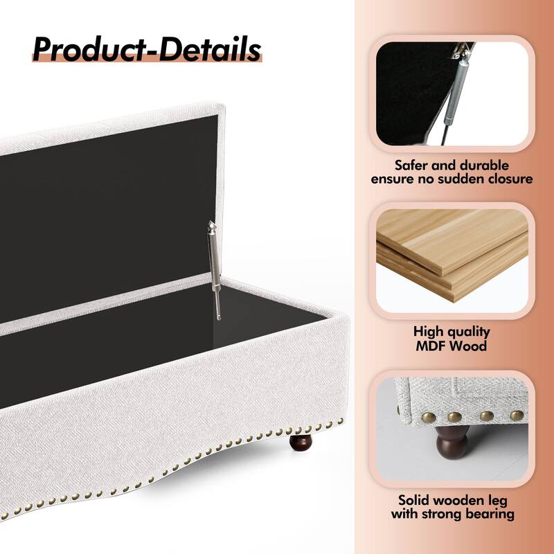 48.5" Tufted Storage Ottoman Bench with Nailhead Trims & 2 Large Side Pockets for Bedroom, Living Room, Entryway