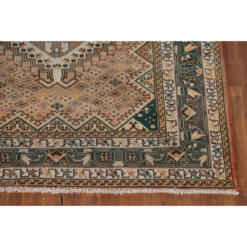 Geometric Bakhtiari Persian Vintage Rug Handmade Wool Carpet - 5'3" x 10'0"