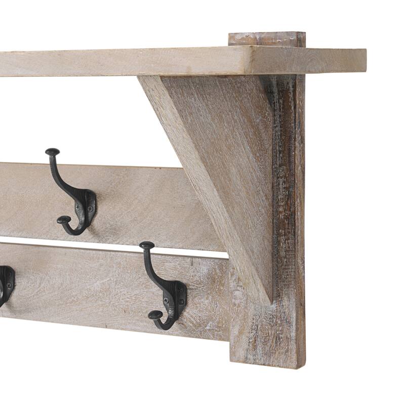 Castleton Mango Wood 40"W Bench and Coat Hook with Shelf