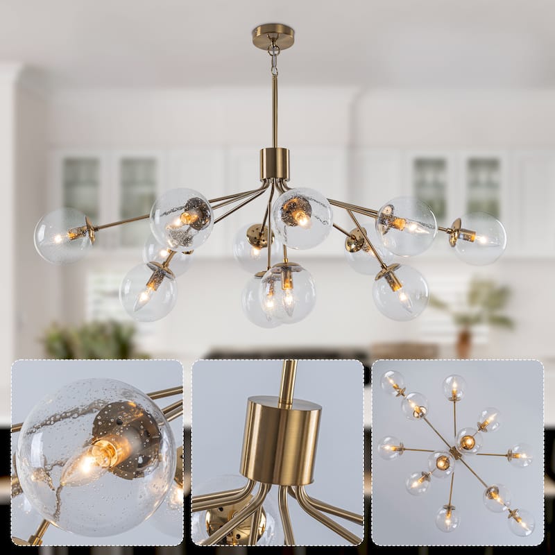 Starsky 12-Light Clear Bubble Glass Chandelier for Dining Room, Entryway, Living Room, Kitchen Island