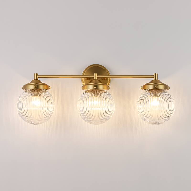 3-Light Modern Linear Ribbed Clear Glass Globe Bubble Bathroom Vanity Light over Mirror - 24.4 in. W x 9.6 in. H x 6.6 in. D