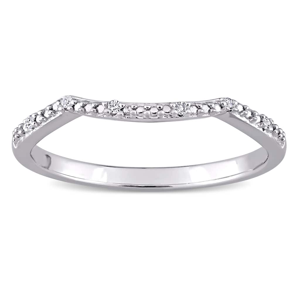 Miadora Sterling Silver Diamond Accent Contour Wedding Band